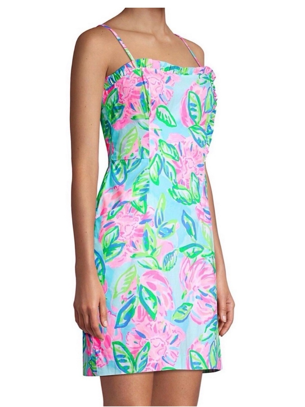 Lilly Pulitzer Floral Spaghetti-Strap Sundress in Sky Blue and Pink